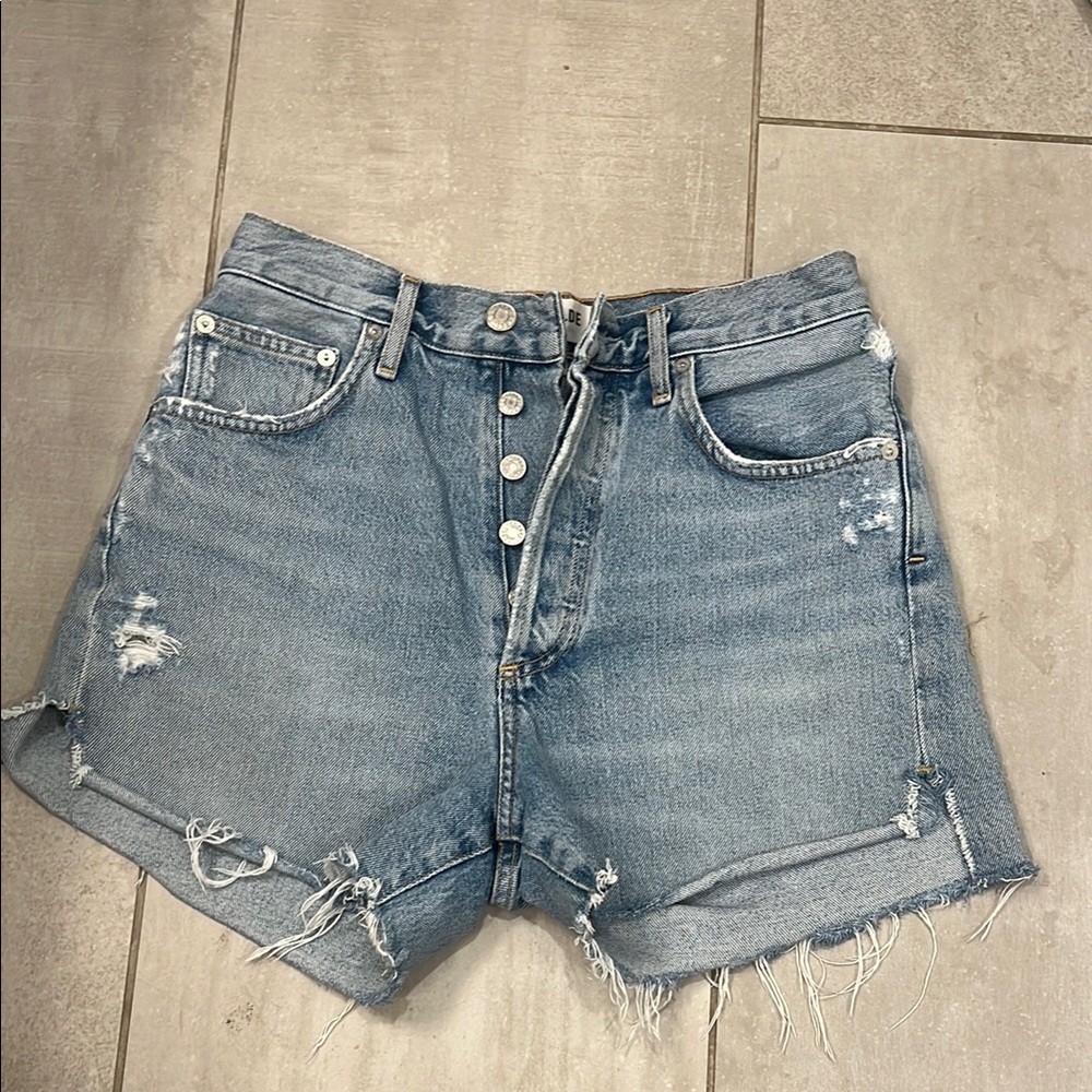 Agolde Blue Jean Shorts Distressed Frayed Hem